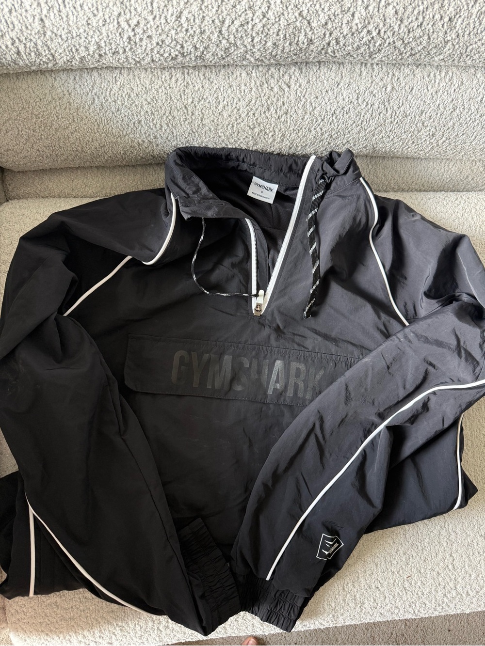 Gymshark Black Anorak Windbreaker with White Piping